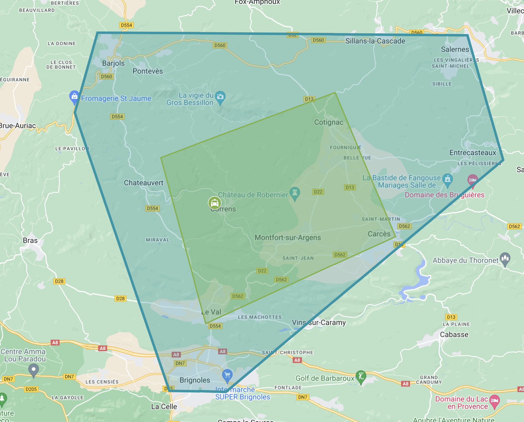 Zone desservie par Taxi Fabien Correns Cotignac Montfort sur Argens Caecès